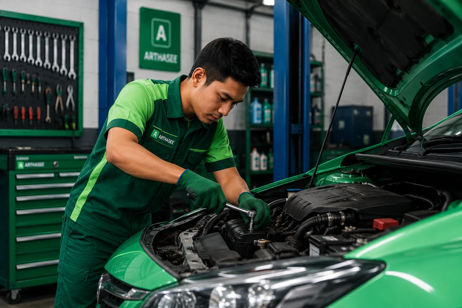 Mechanic working on a vehicle at an Arthasee workshop